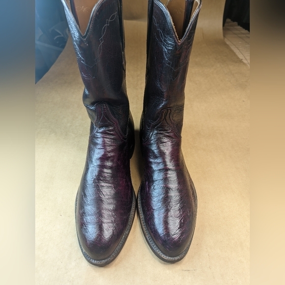 Lucchese Boots men's sz 9EE Exotic Genuine Black Cherry Smooth Ostrich c… - Picture 2 of 11